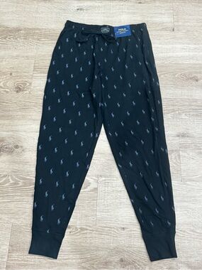 NWT Polo Ralph Lauren Black Pony Print Sleep Jogger Pants Large Pajama Lounge